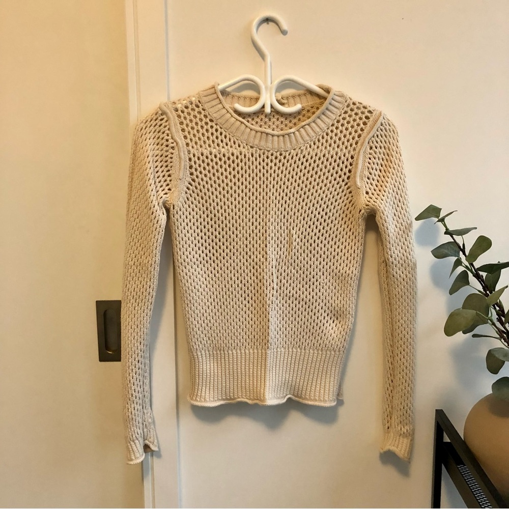 Wilfred Beige Open-Knit Crew Neck Sweater